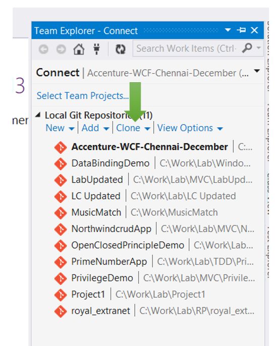 Team Explorer window